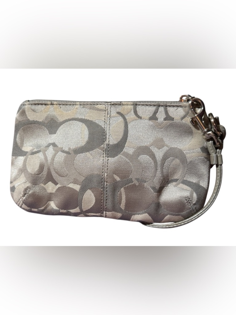 Coach Legacy Signature Optic Turnlock Flap Wristlet, Gray/Silver/Lavender - Picture 2 of 11